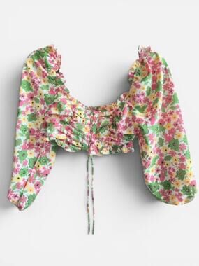 Fiestar Floral Coquette Pastel‎ Ruffle Cropped Blouse